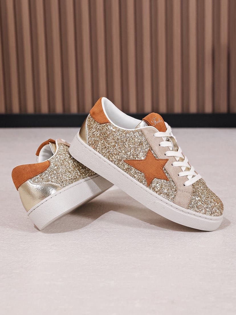 Basket femme paillettes dorée à lacets – Fraise Chaussures