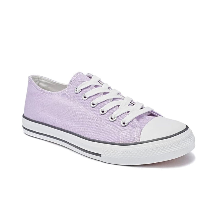 Chaussures en toile lilas pour femmes avec lacets blancs