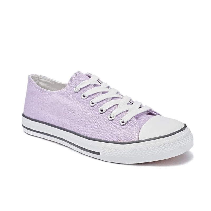 Chaussures en toile lilas pour femmes avec lacets blancs