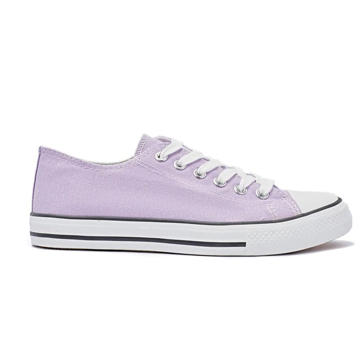 Chaussures en toile lilas pour femmes avec lacets blancs