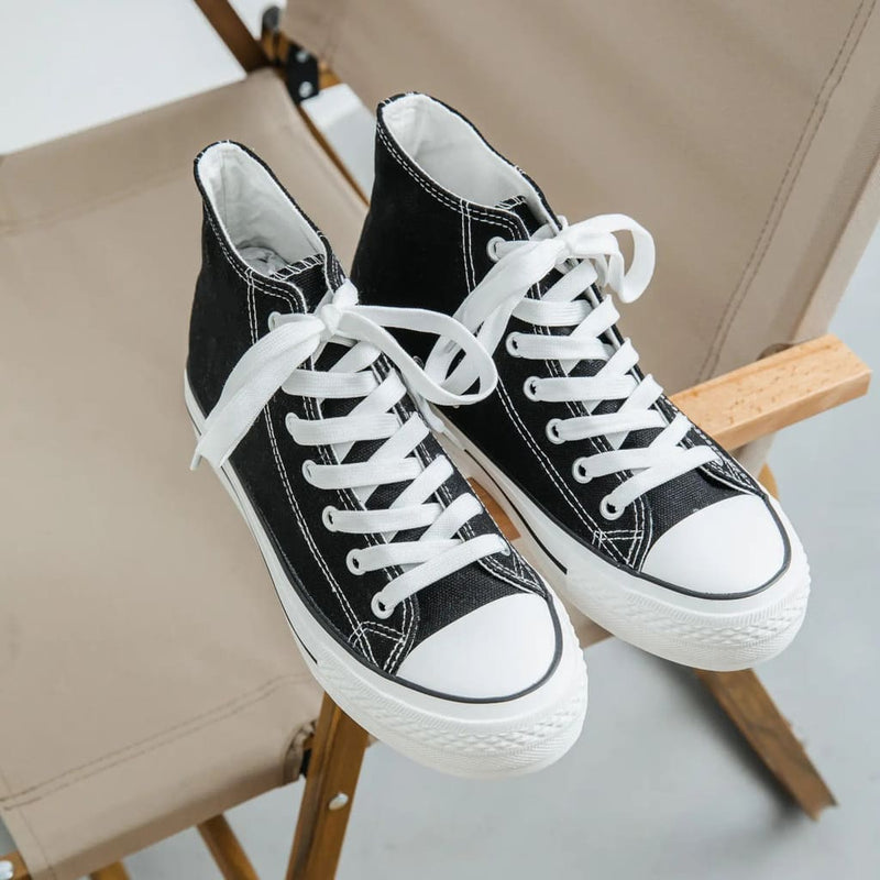 Baskets montantes noires en toile, semelle épaisse, chaussures mode femmes
