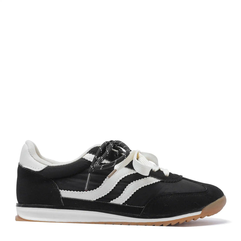 Sneakers rétro femme Milie noires et blanches avec double laçage